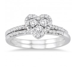 1 Carat Heart shape Halo design Round diamond Bridal Set