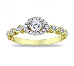 Half Carat antique style Halo Engagement Ring on 10k Yellow Gold