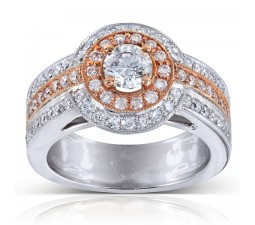 Designer Rose and White Gold 2 Carat Halo Engagement Ring