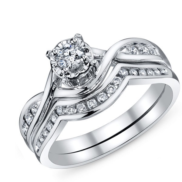 Divine Wedding Ring Set Half Carat Round Cut Diamond on Gold - JeenJewels