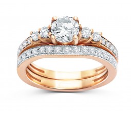 Big 2 Carat Round Diamond Bridal Set in 18k Rose Gold