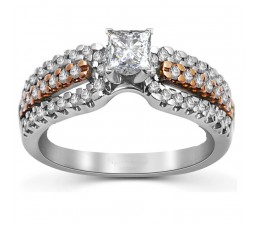 Designer 1 Carat Princess Diamond Engagement Ring in Two Tone Rose and White Gold