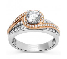 Designer 1 Carat Round Diamond Rose and White Gold Ring
