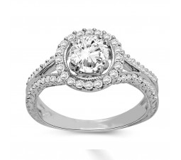 Beautiful Halo Engagement Ring with 1 Carat Round Diamonds