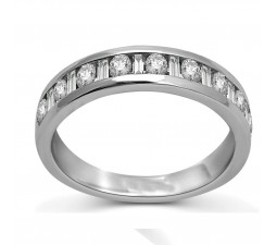 Round and Baguette Diamond Wedding Band in White Gold