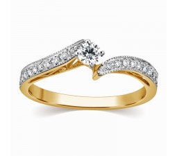 Round curve Diamond Engagement Ring for Her in Yellow Gold