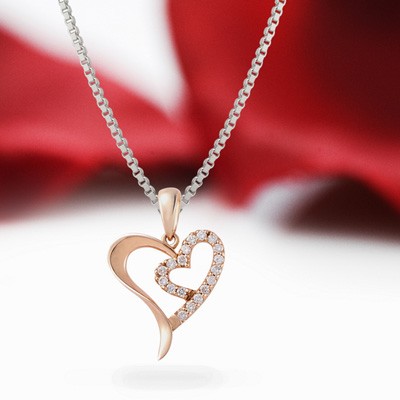 Heart Shape Diamond Pendant on 18k Rose Gold - JeenJewels