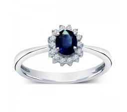 Sapphire and Diamond Halo Engagemen Ring for Her in White Gold