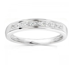Half Carat Princess Channel Set Wedding Ring Band in 10k White Gold