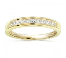 Half Carat Princess Channel Set Wedding Ring Band in 10k Yellow Gold