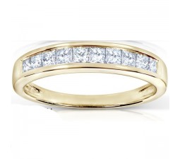 Half Carat Princess Channel Set Wedding Ring Band in 10k Yellow Gold