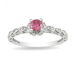 Pink Sapphire and Diamond Engagement Ring in White Gold