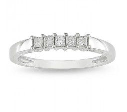 5 Stone Princess diamond Wedding Band in White Gold