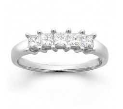 5 Stone Princess Diamond Wedding Band for Her in White Gold