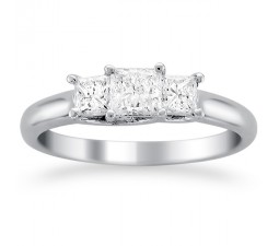 2 Carat Three Stone Princess Trilogy Engagement Ring in 14k White Gold