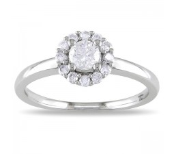 Round Halo Affordable Diamond Engagement Ring in White Gold