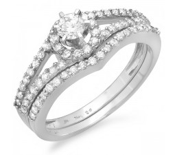 1 Carat Round Halo Diamond Bridal Set on Sale
