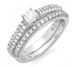 Twin Row Round Diamond Bridal Set in 14k White Gold