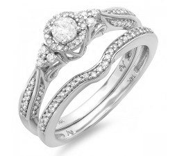 Classic 1 Carat Round Diamond Bridal Set in 14k White Gold