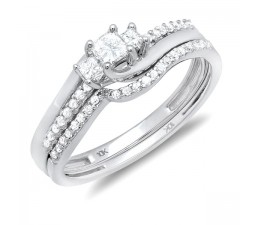 1 Carat Three Stone Princess Diamond Wedding Set in White Gold