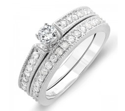 Half Carat Round Diamond Wedding Set in 10k White Gold