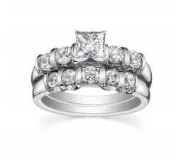 1 Carat Princess and Round Wedding Ring Set for Women