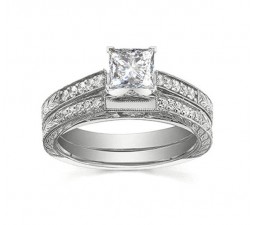 Vintage 1 Carat Princess Diamond Wedding Ring Set