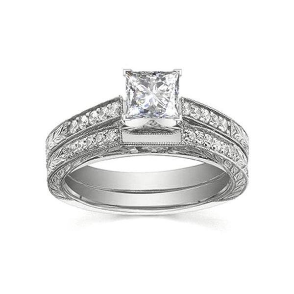 Handcrafted Vintage Cheap Diamond Bridal Set 1 Carat Princess Cut ...