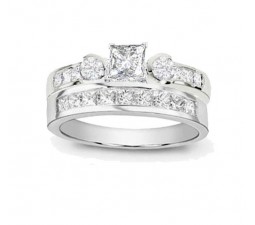Unique 2 Carat Princess and Round Diamond Wedding Ring Set