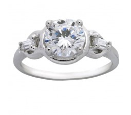 1.5 Carat Cubic Zirconium Round and Baguette Engagement Ring for Her