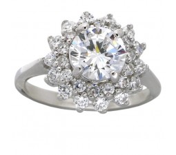 Flower Halo 2 Carat Cubic Zirconia Engagement Ring in 18k Gold over Sterling Silver