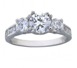 2 Carat Cubic Zirconia Three Stone Round Engagement Ring in 18k White Gold over Sterling Silver