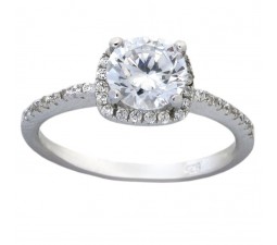 Halo 1.5 Carat Round Cubic Zirconia Engagement Ring in 18k Gold over Sterling Silver