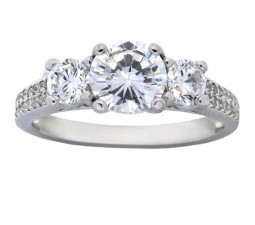2 Carat cubic zirconia Three Stone Round Engagement Ring in 18k White Gold over Sterling Silver