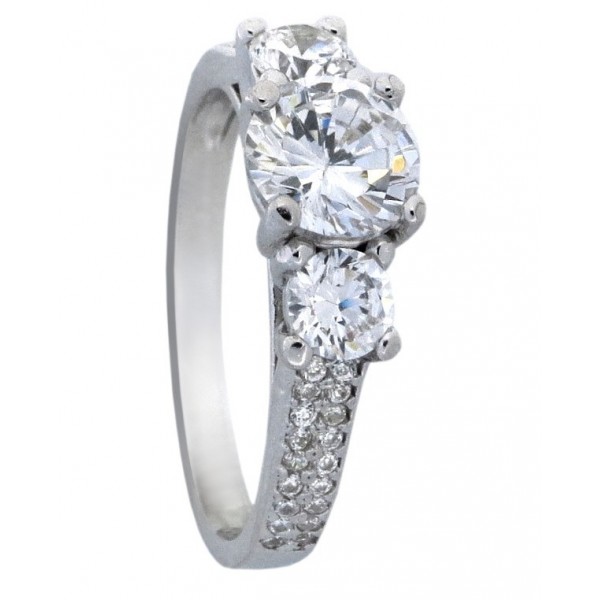 2 Carat cubic zirconia Three Stone Round Engagement Ring in Sterling