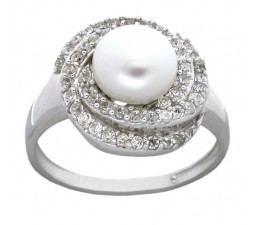Antique Pearl Engagement Ring for Her in 18k Gold over Silver