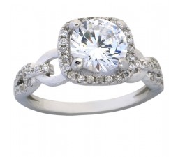 Antique 1.50 Carat Cubic Zirconia Round Engagement Ring in 18k White Gold over Silver