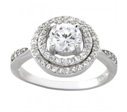 Wonderful 1 Carat Cubic Zirconia Halo Round Engagement Ring in 18k Gold over Sterling Silver