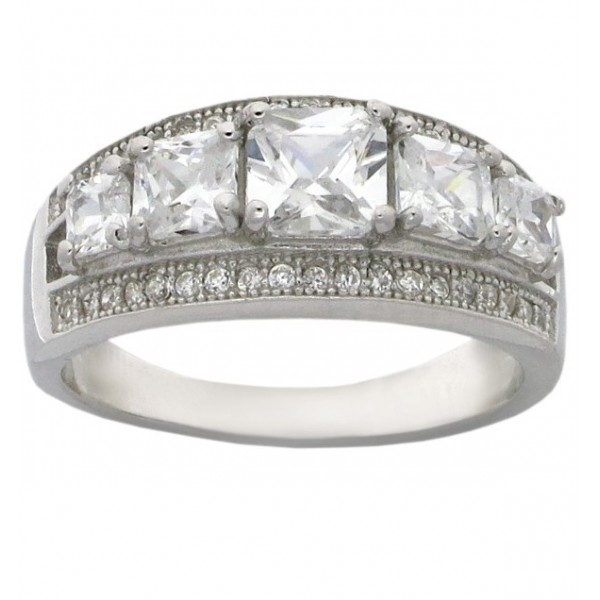 2.5 Carat Cubic Zirconia Unique 5 Stone Cushion Cut Engagement Ring Band JeenJewels