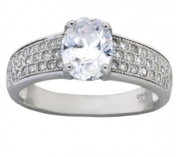 Fantastic 2 Carat Cubic Zirconia Oval Shape Engagement Ring in 18k White Gold over Sterling Silver