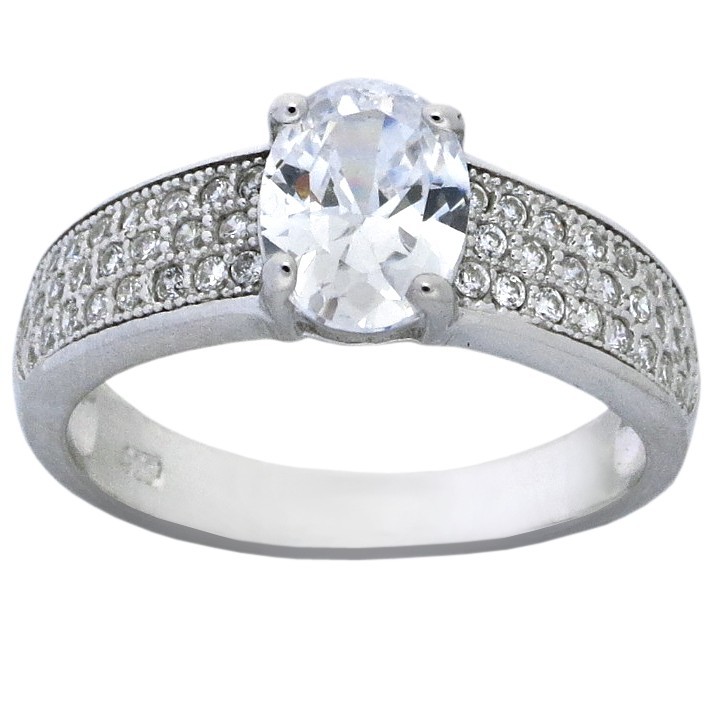 Fantastic 2 Carat Cubic Zirconia Oval Shape Engagement Ring in Sterling