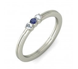 Three Stone Blue Sapphire and Diamond Ring on White Gold on Sale