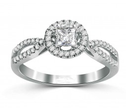 Princess 1 Carat Halo Engagement Ring for Her in White Gold
