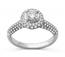 1.50 Carat Huge Round Halo Diamond Engagement Ring in 18k White Gold