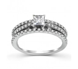 Three Row 1 Carat Princess Diamond Engagement Ring in White Gold