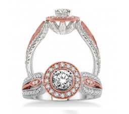Unique Designer Round Diamond Engagement Ring in Rose and White Gold