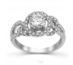 Round Halo Diamond Engagement Ring in 14k White Gold