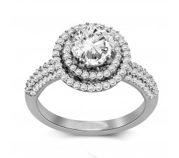 Huge 2 Carat Round Double Halo Diamond Engagement Ring