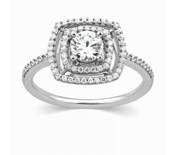 Luxurious Round Diamond Halo Design Engagement Ring in 18k White Gold