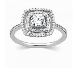 Luxurious Round Diamond Halo Design Engagement Ring in 18k White Gold